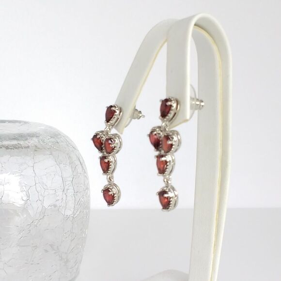 Genuine Garnet Chandelier Earrings Dangle 5.2 cttw - Picture 4 of 7